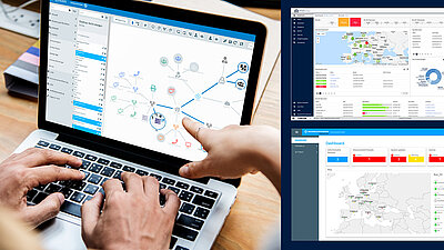 Collage of the three management tools for the LANCOM R&S®Unified Firewalls 
